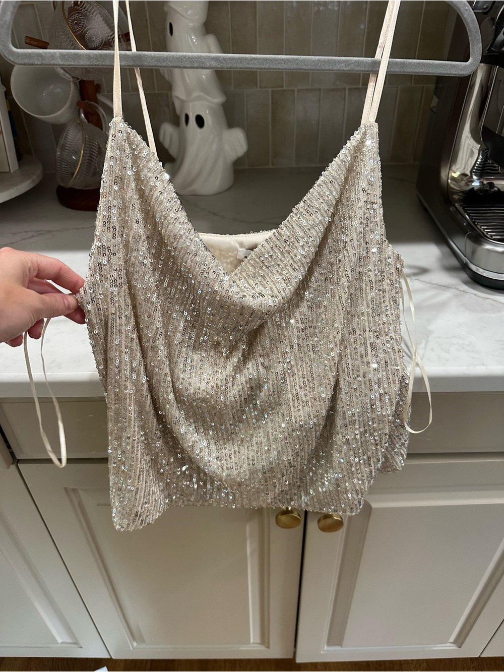 NWT Endless Rose Sequin Cowl Neck Tank Top - Champagne